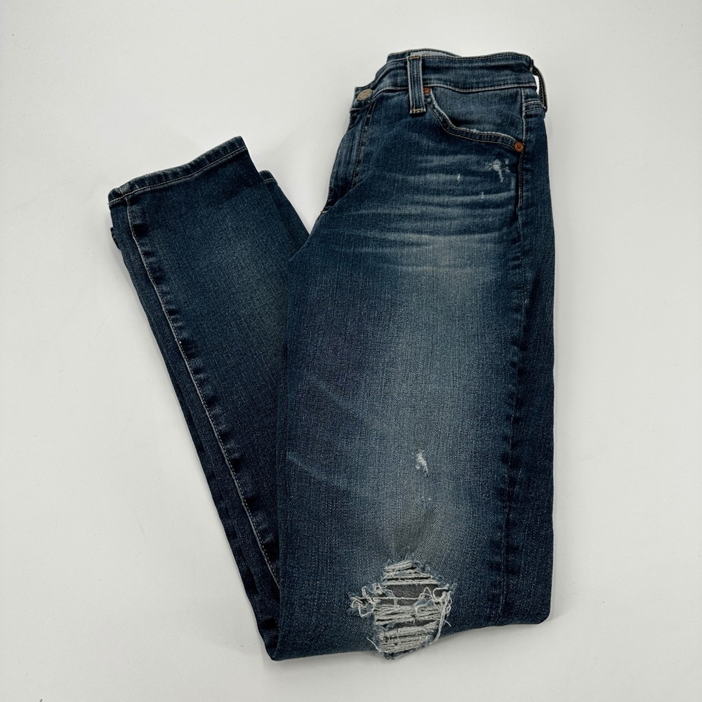 AG Adriano Goldschmied Mari High Rise Straight Jeans Distressed Blue 27R